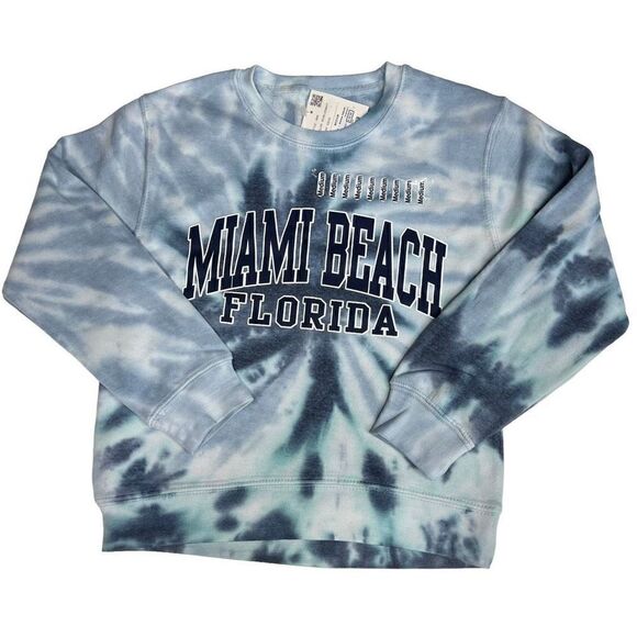 dreamsicle Kids Sweatshirt Tie Dye Miami Beach Logo Blue White Aqua Kids Medium - Picture 4 of 11